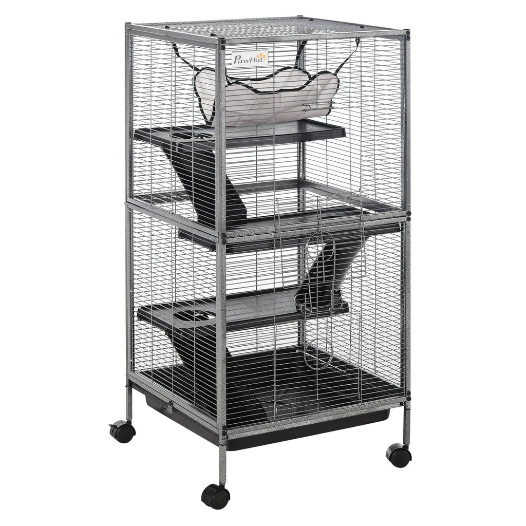 Rolling Small Animal Cage with 4 Platforms and Removable Tray Silver Grey J891