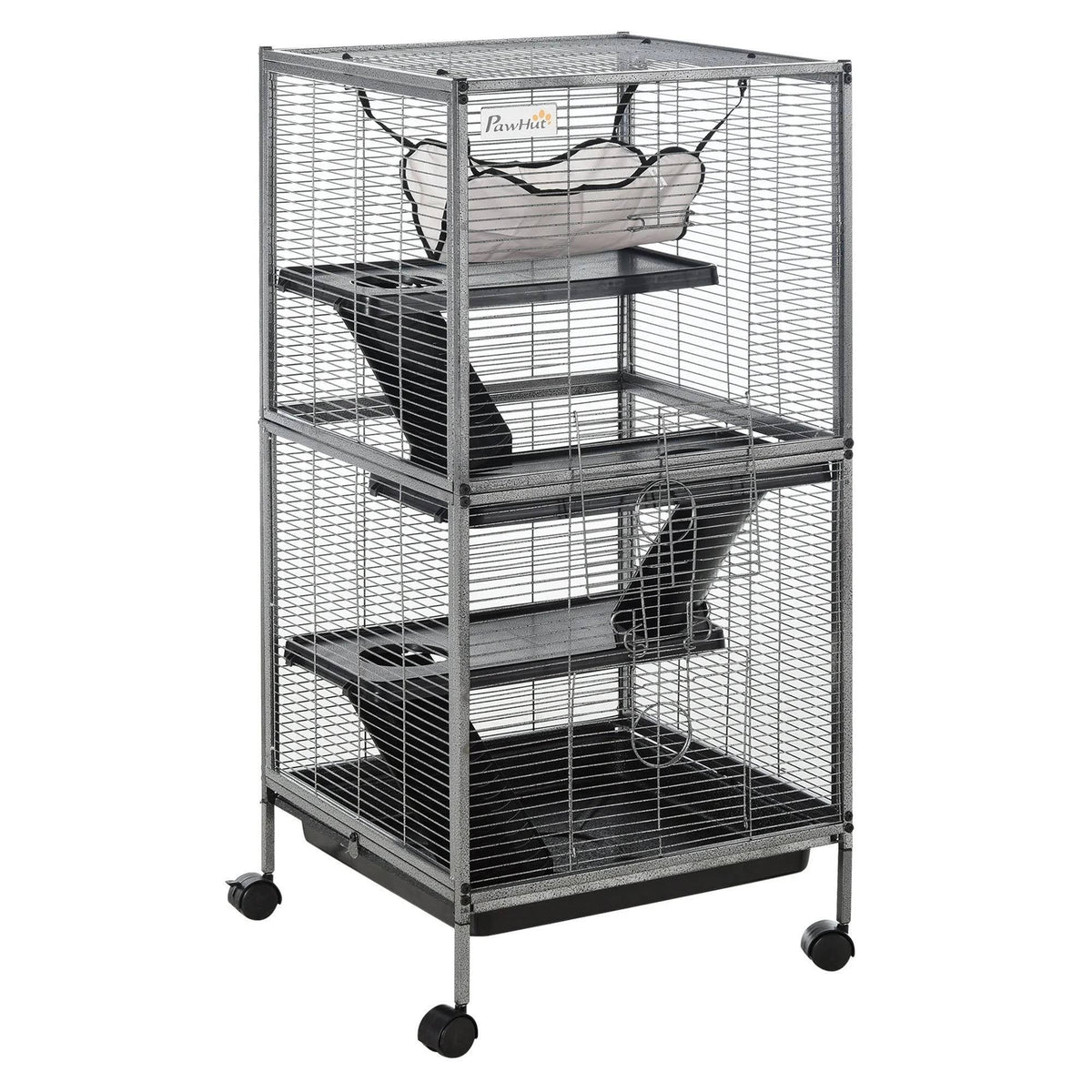 Rolling Small Animal Cage with 4 Platforms and Removable Tray Silver Grey J891