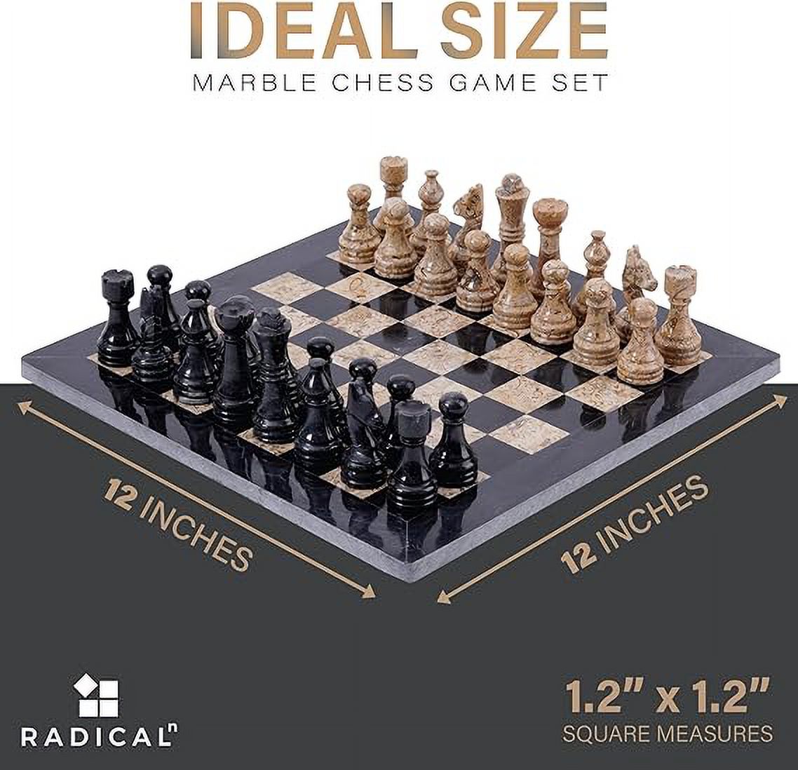 Marble Chess Set 12 Inches Black and Coral Handmade 1 Chess Board & 32 Chess Pieces Y8261
