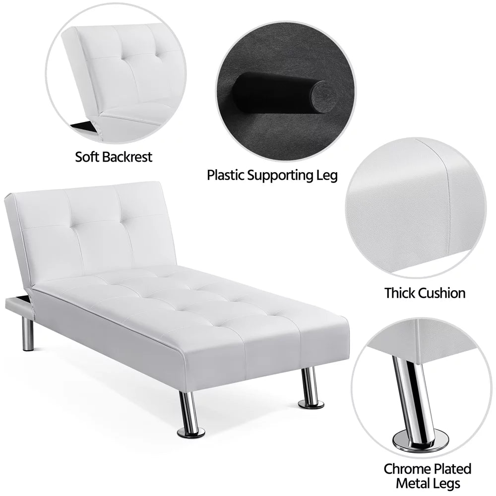 White Faux Leather Convertible Futon Chaise Lounge E984545