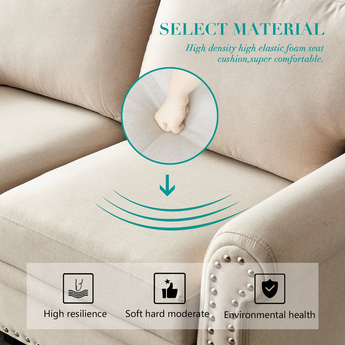 3 Seater Polyester Sofa with Storage and Removable Cushions Q594