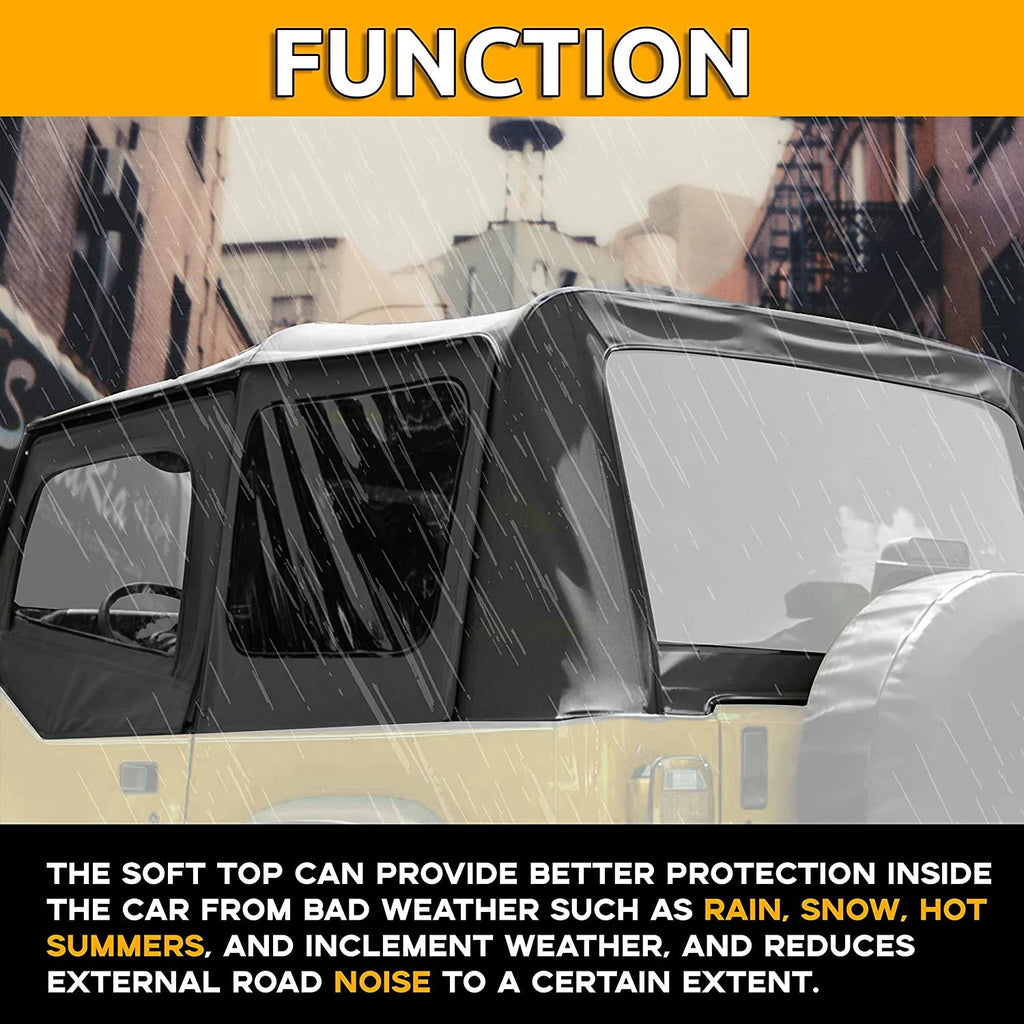 Convertible Soft Top Sailcloth for 1987-1995 Jeep Wrangler YJ Black 2 Door T141