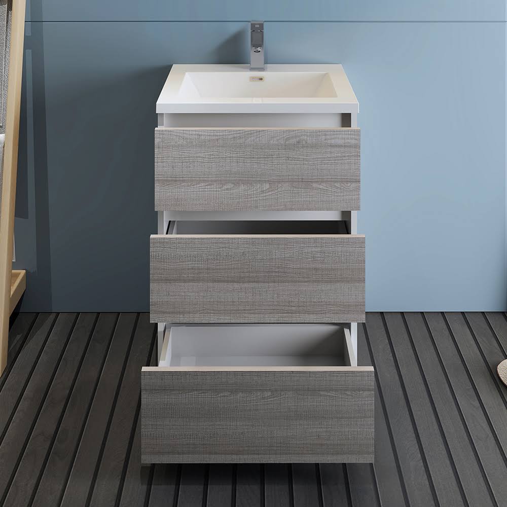Glossy Ash Gray Free Standing Bathroom Cabinet with Integrated Sink C740320