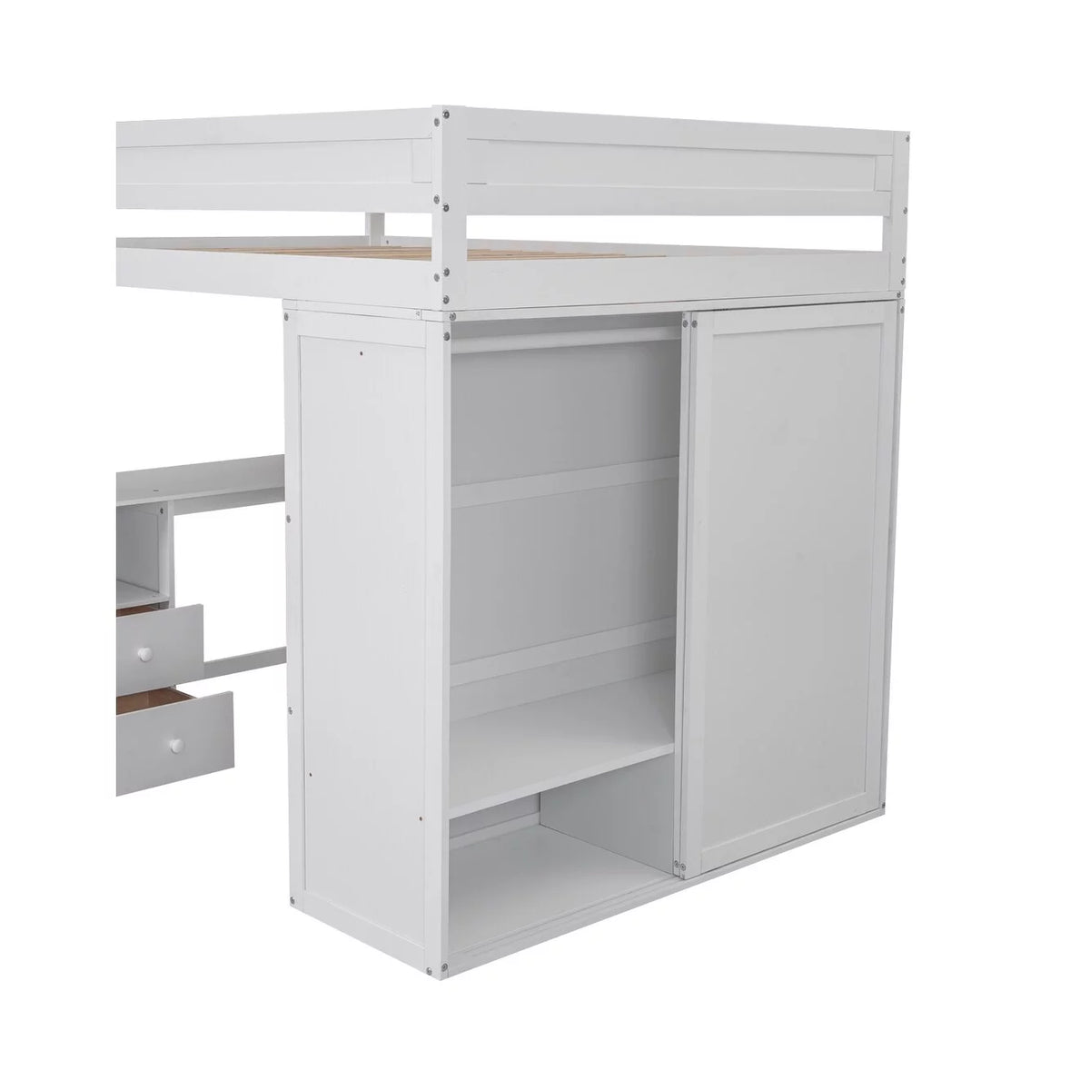 Solid Wood Loft Bed with Built-In Desk & Wardrobe White Full D648406