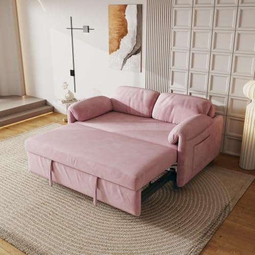 54'' Velvet 2-Seater Pull Out Sofa Bed with Storage Pockets D866193