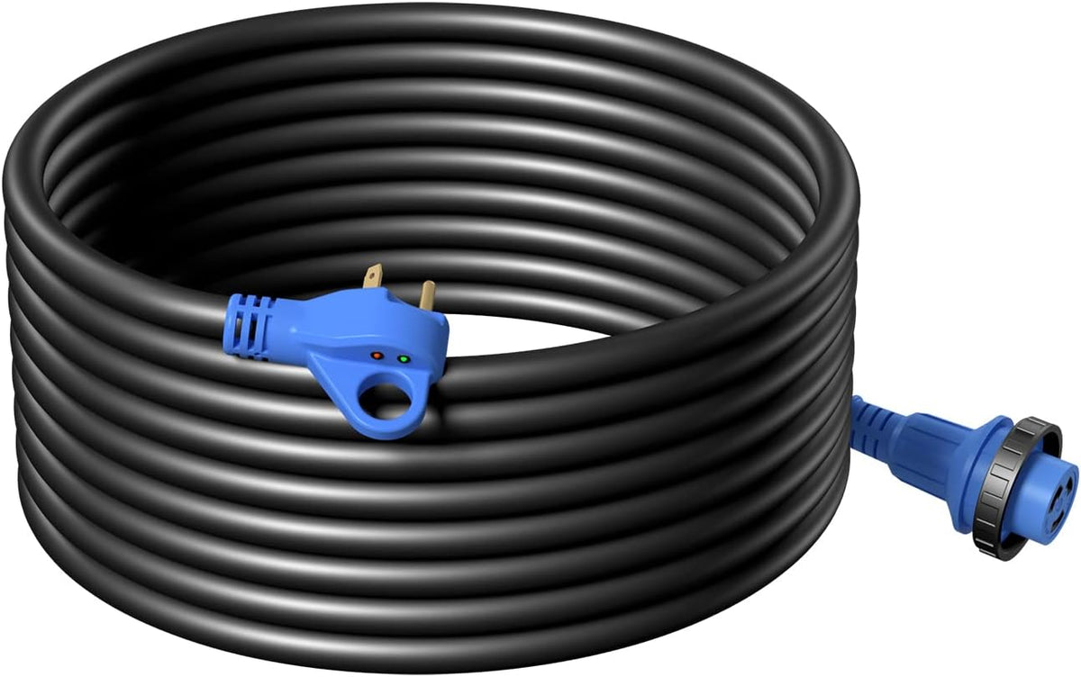 30 Amp 25 Feet RV Extension Cord with Polarity LED Light, Grip Handle, Twist Locking, STW 10AWG 3 Wire, NEMA TT-30P to L5-30R, Pack of 2 Y68276