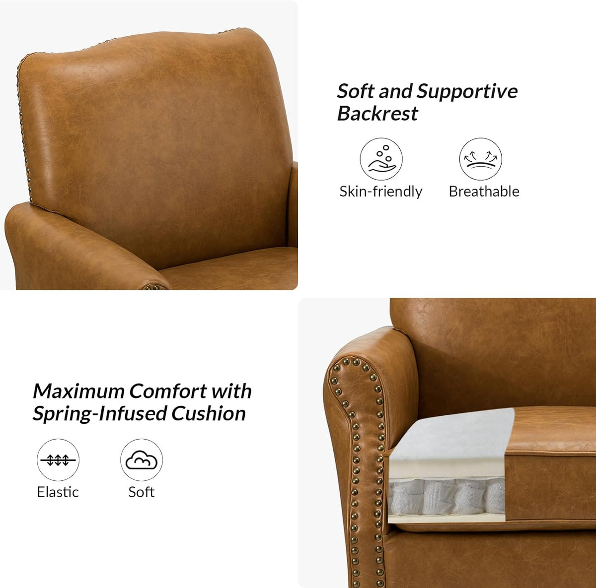 Faux Leather Accent Armchair Set Of 2 with Solid Wood Legs V917151
