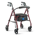 Folding Steel Rollator Walker 6 Wheels 350lb Capacity Burgundy Red S331