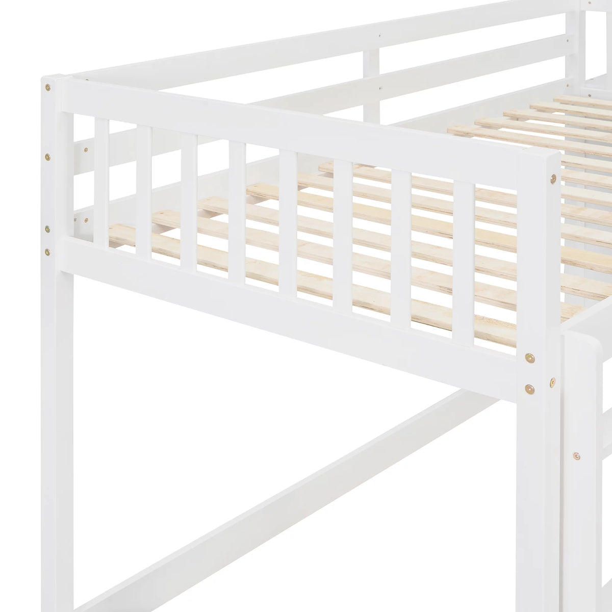 White Wood Twin Over Twin Bunk Bed with Storage Y258