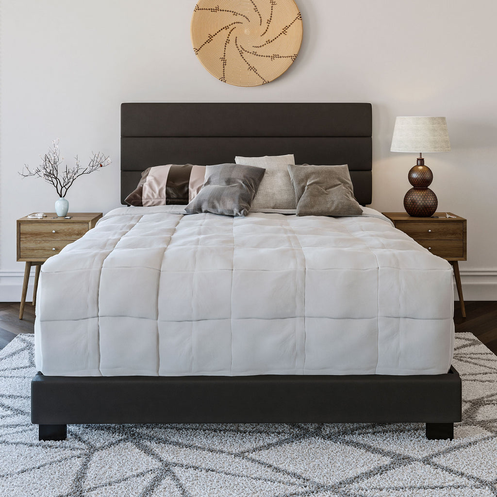 Black Faux Leather Upholstered Platform Bed Frame, Twin S699