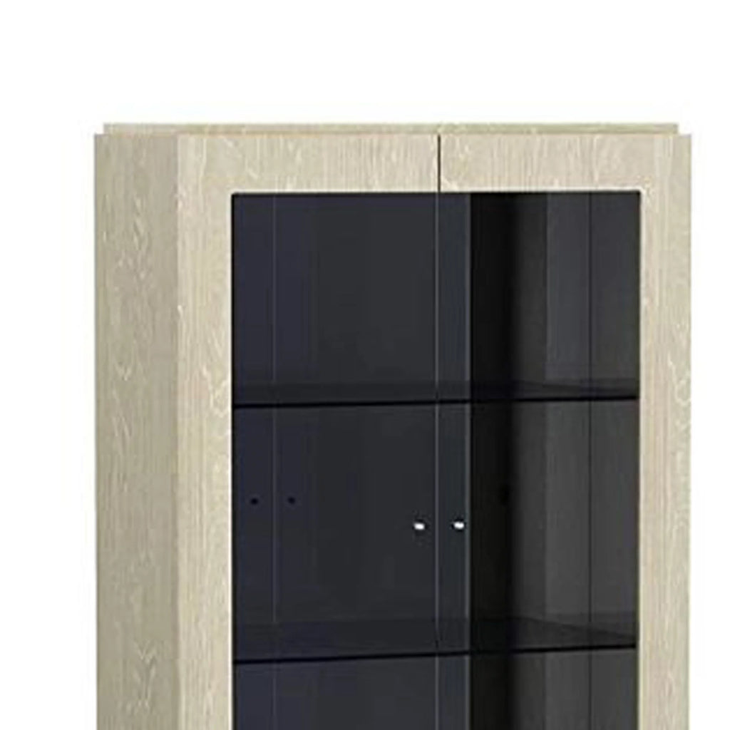 Brown Wood and Glass Display Unit with Three Shelves and One Cabinet T384