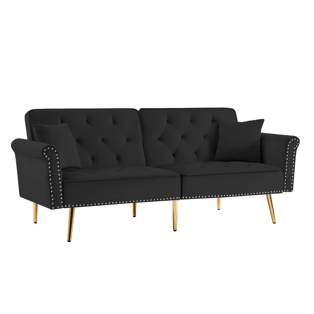 Black Velvet Tufted Futon Sofa Bed U663464