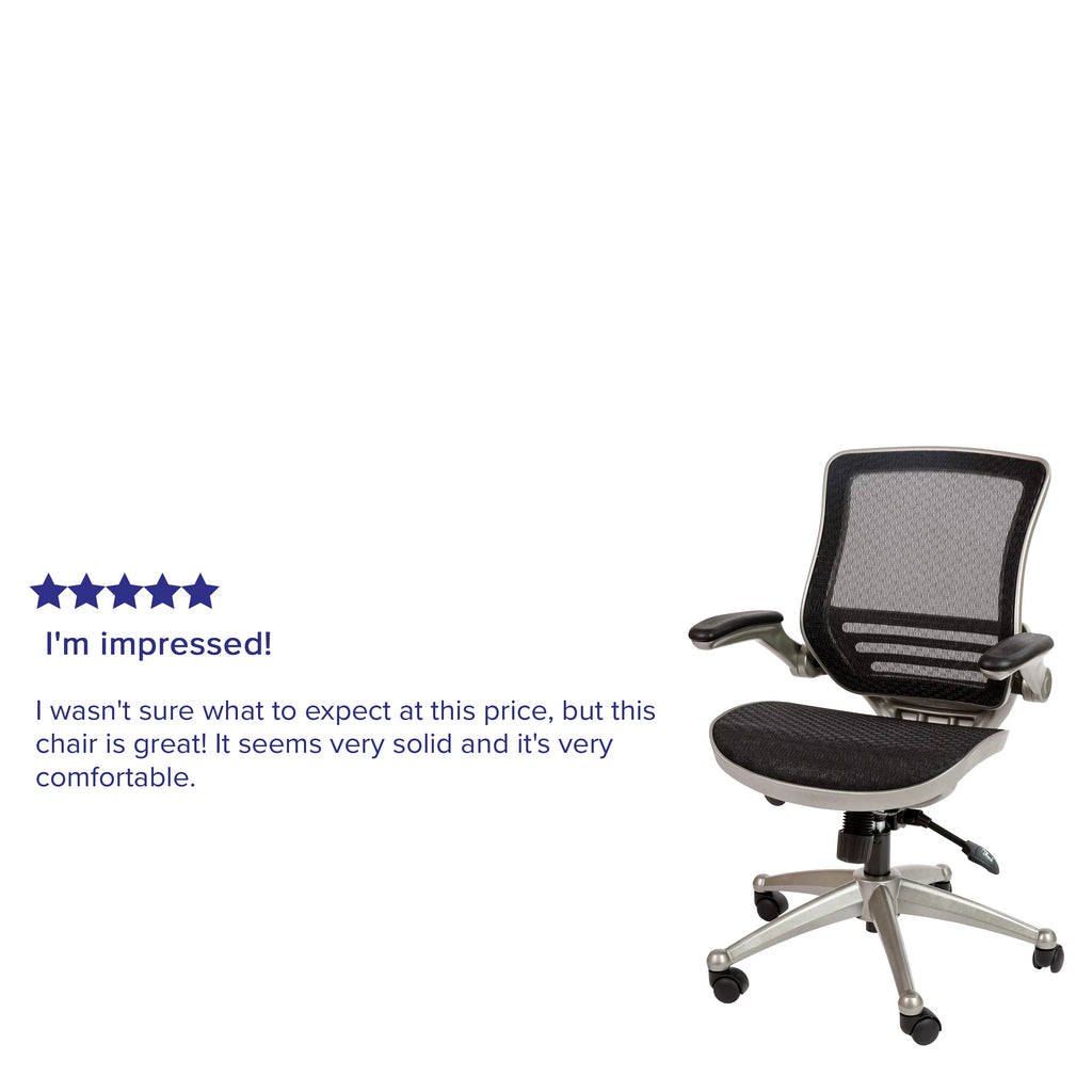 Mid-Back Transparent Black Mesh Executive Swivel Office Chair with Flip-Up Arms J16744