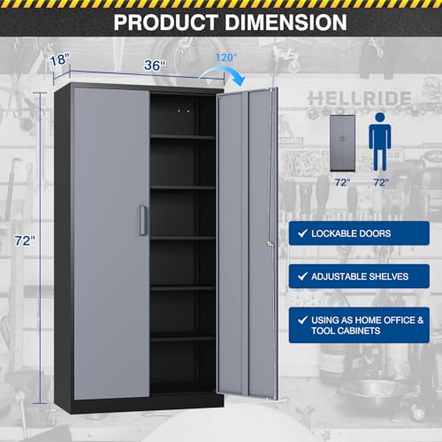 Black Steel Storage Cabinet with Lockable Doors and Adjustable Shelves L730