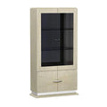 Brown Wood and Glass Display Unit with Three Shelves and One Cabinet T384