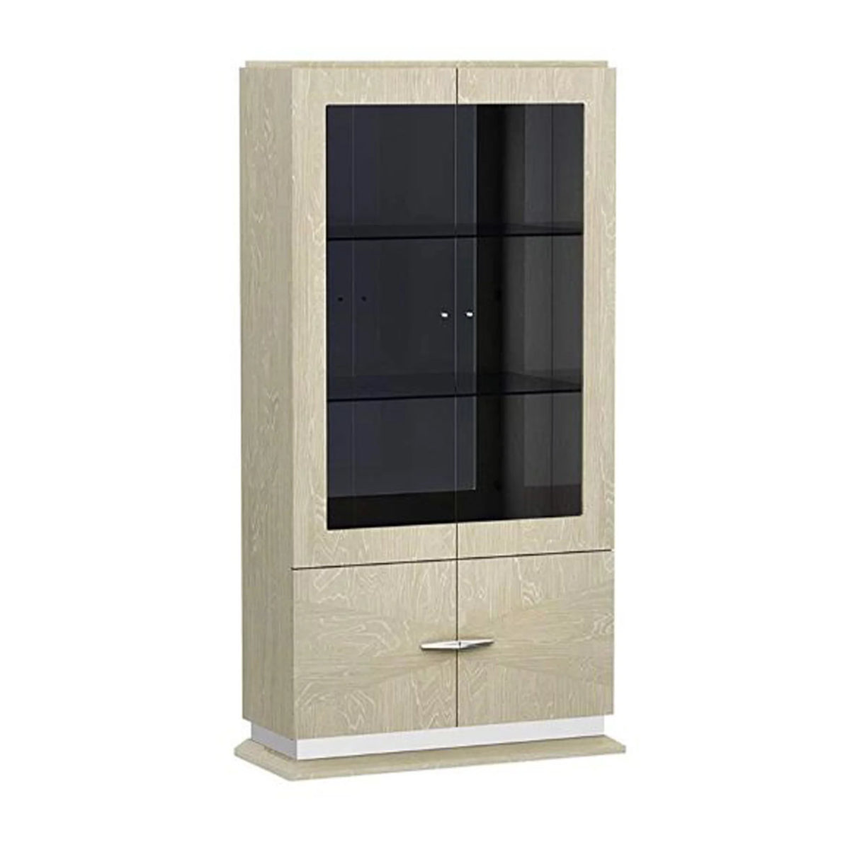 Brown Wood and Glass Display Unit with Three Shelves and One Cabinet T384