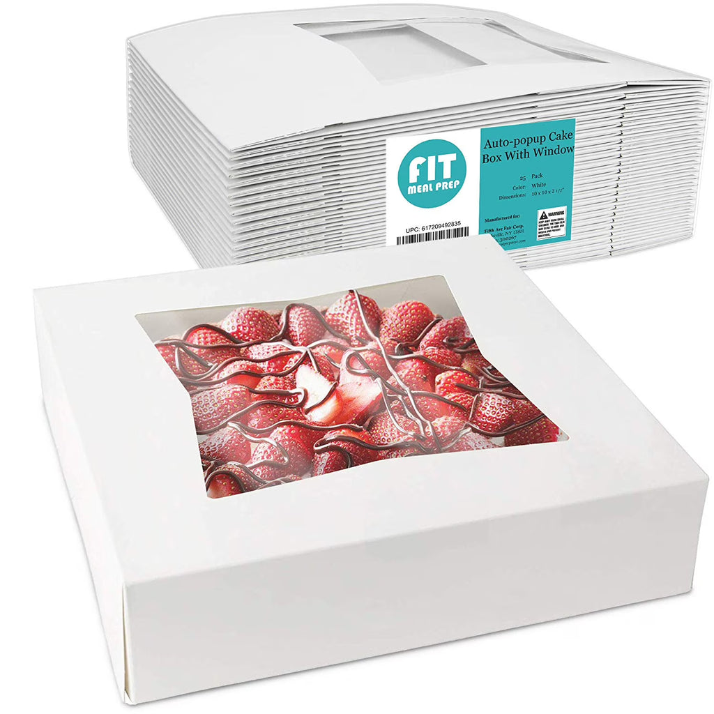 [25 Pack] White Cardboard Pie Box with Window 10x10x2.5" W73081