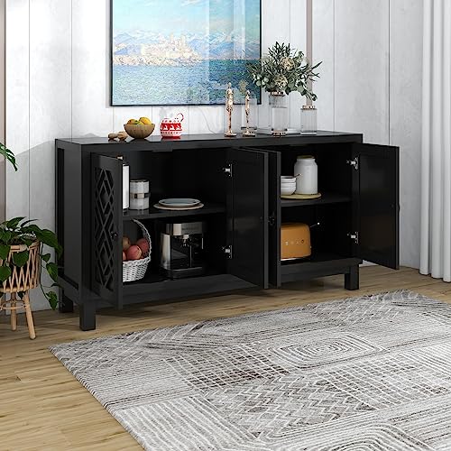 Black Farmhouse Buffet Sideboard with Adjustable Shelves and 4 Doors Wood Cabinet Z919898