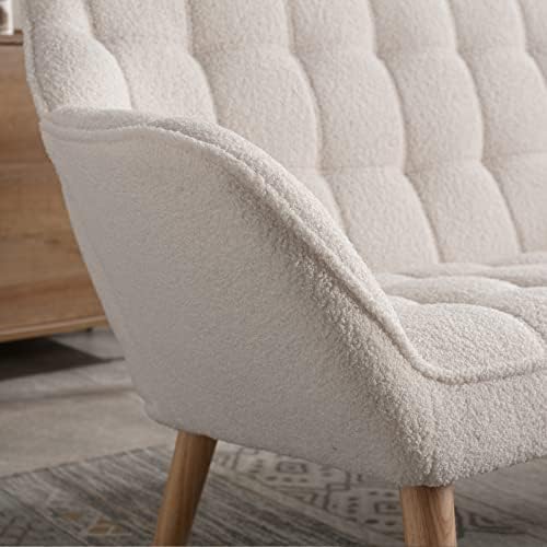 White Upholstered Loveseat Sofa with Wood Legs H591607