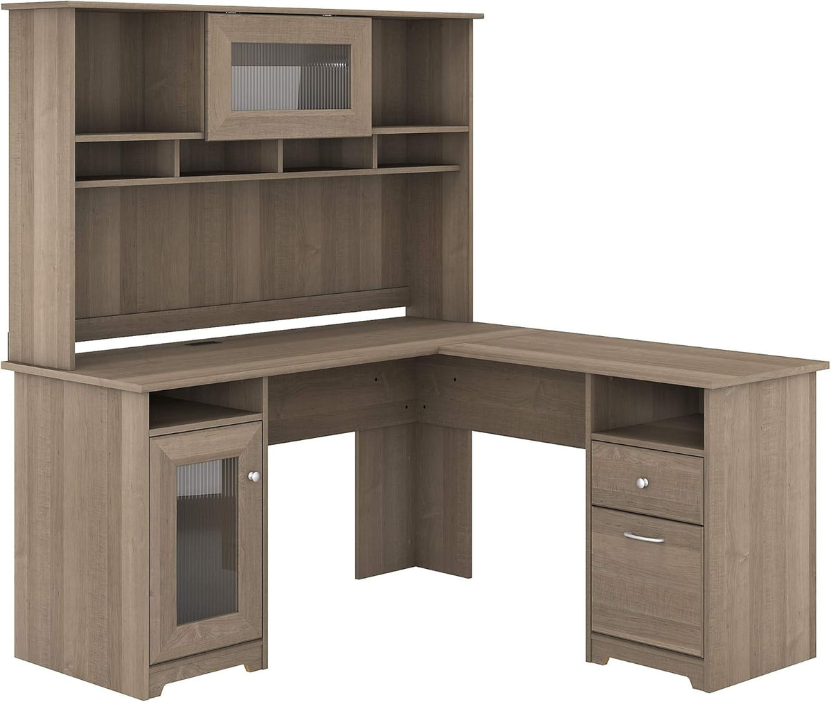 L Shape Desk with Hutch, 60W, Ash Gray S44536
