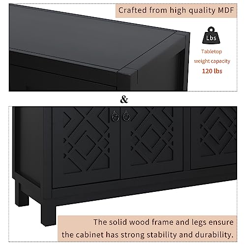 Black Farmhouse Buffet Sideboard with Adjustable Shelves and 4 Doors Wood Cabinet Z919898