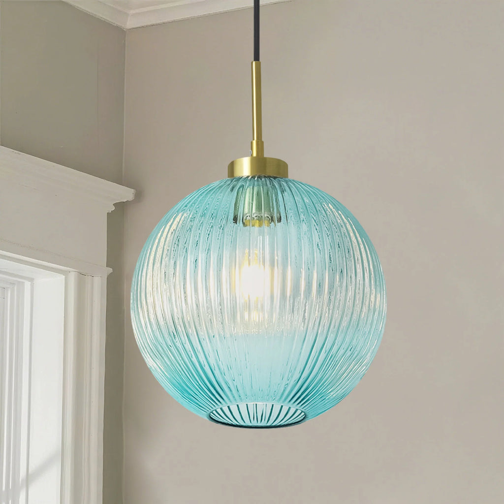 Ribbed Glass Globe Pendant O422