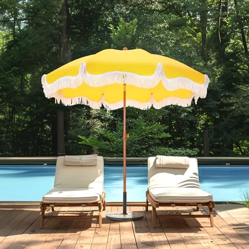 7ft Beach Umbrella with Fringe, UPF50+, Carry Bag L898