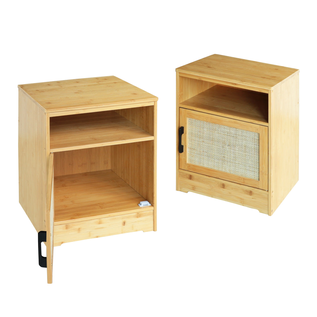Bamboo Nightstand Set of 2 with Rattan Door N820844