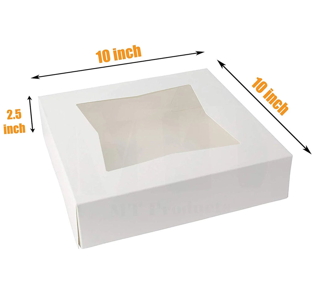 [25 Pack] White Cardboard Pie Box with Window 10x10x2.5" W73081