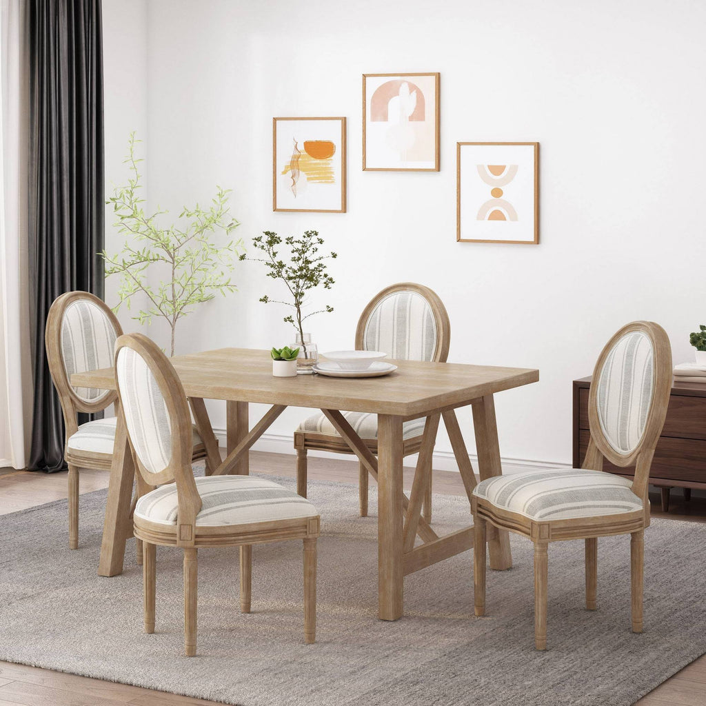 Dining Chair Set of 4 Gray Stripes Light Beige Natural K9404