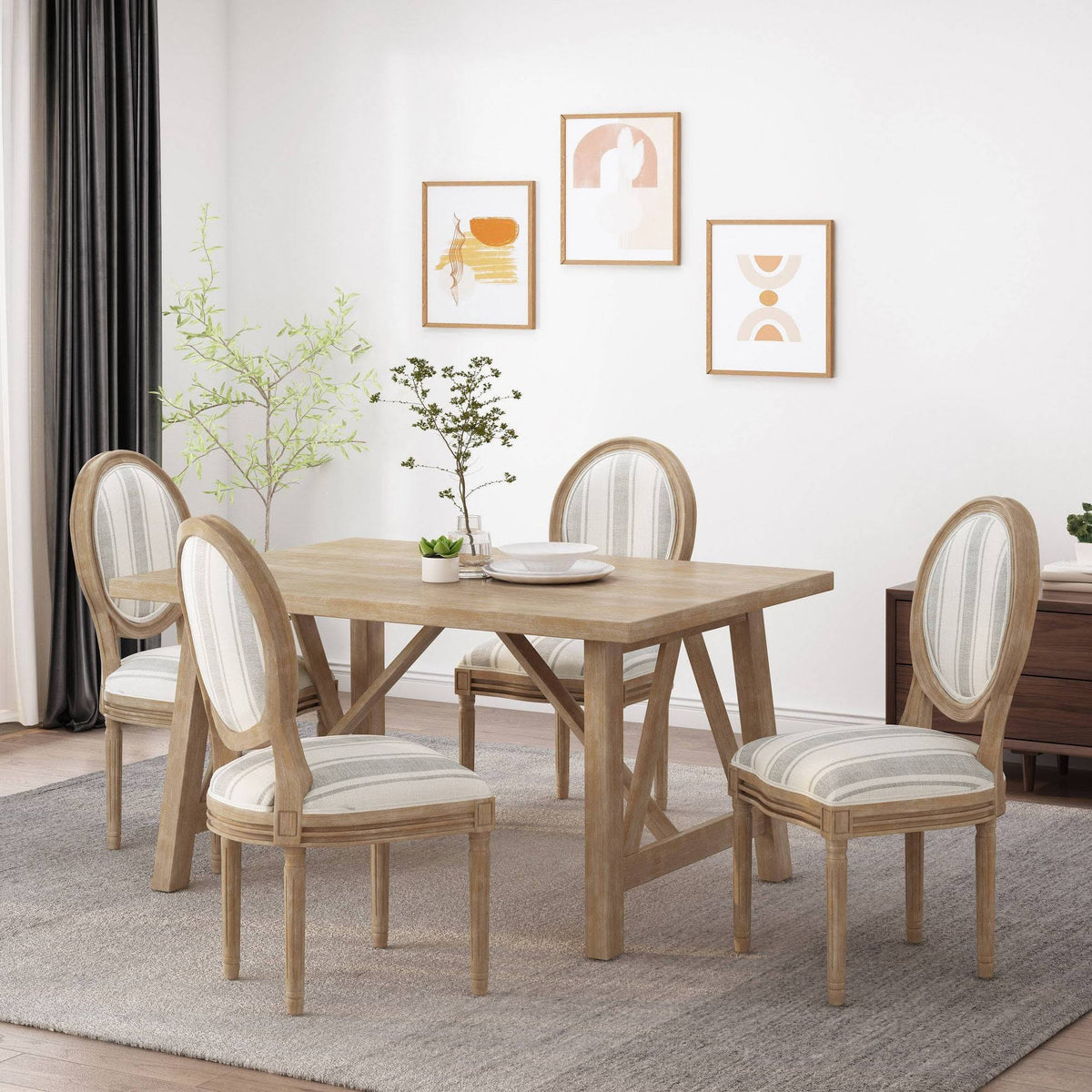 Dining Chair Set of 4 Gray Stripes Light Beige Natural K9404