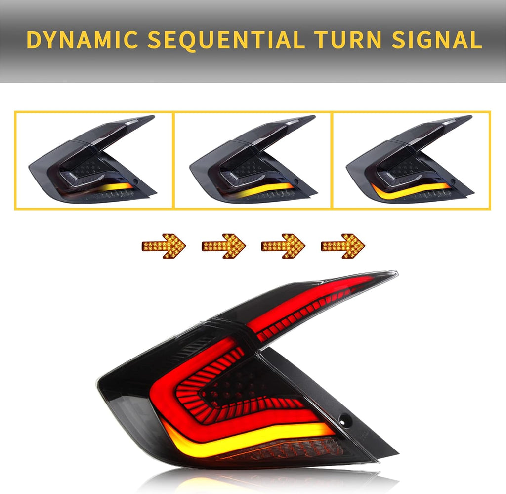 LED Clear Taillights Assembly for 2016-2020 Honda Civic Sedan, Set L71014