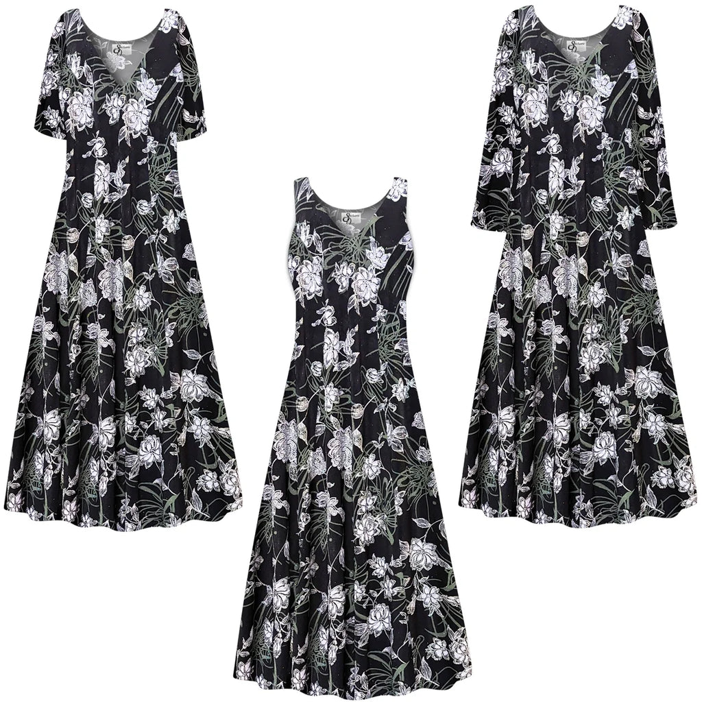 Silver Glitter Floral Print Short Sleeve Princess Cut Dress B747149