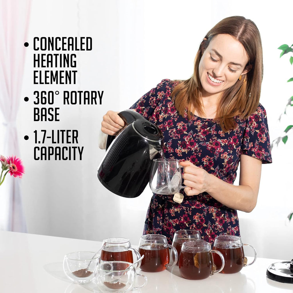 Portable Electric Kettle 1.7 Liter Double Wall Stainless Steel Black S46327