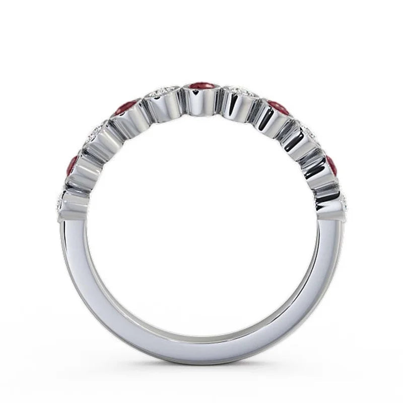 14K White Gold Eternity Band with Natural Diamond and Ruby H8637