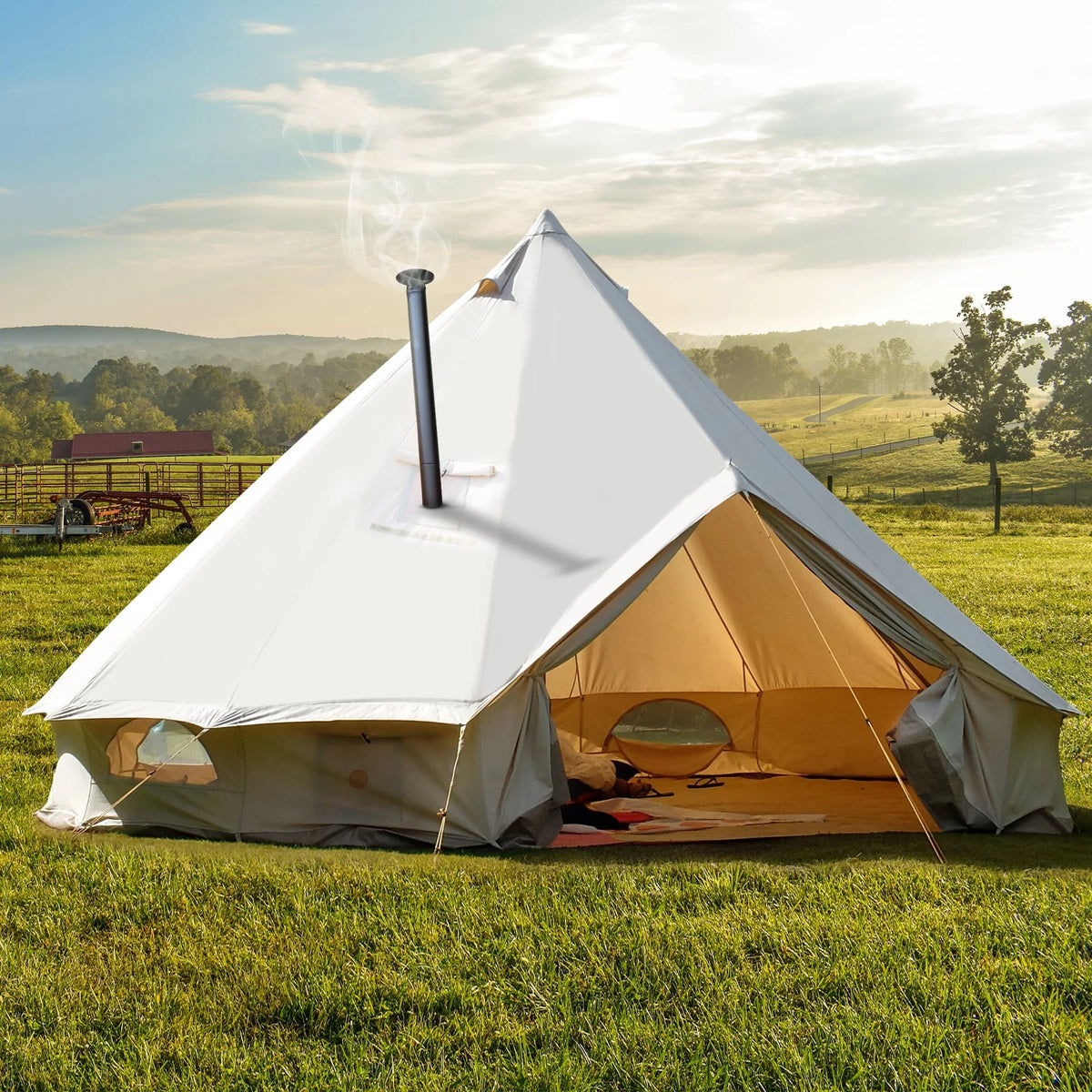 4 Seasons Waterproof Cotton Camping Tent with Stove Jacks E27978