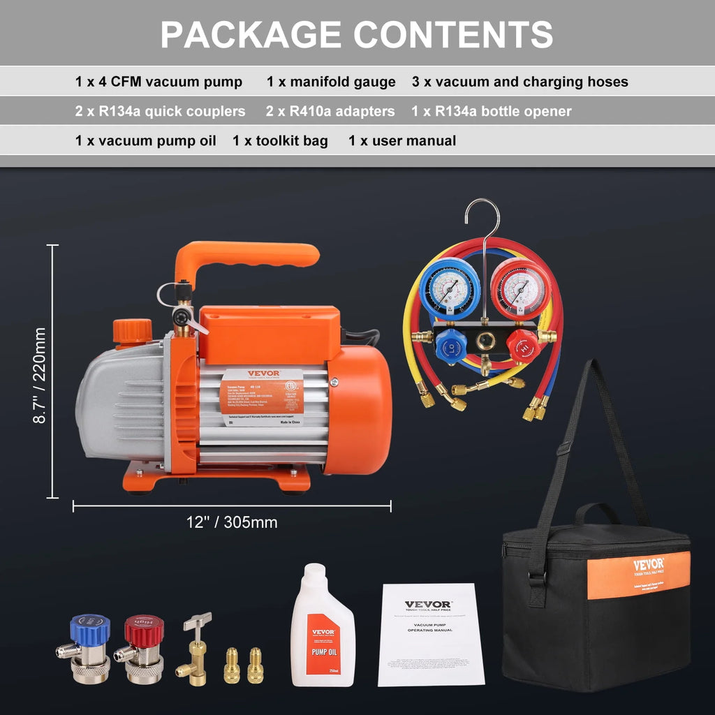 120V 1/5 HP 3.5 CFM HVAC Vacuum Pump with Gauge Set H701628