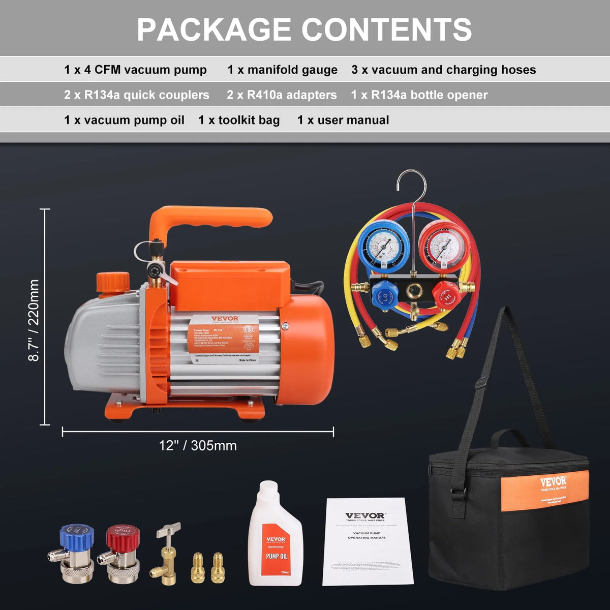120V 1/5 HP 3.5 CFM HVAC Vacuum Pump with Gauge Set H701628