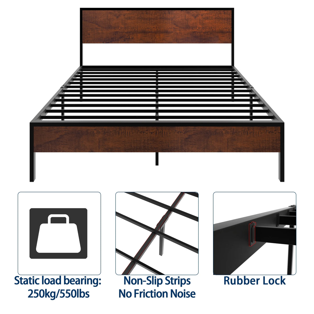 Full Metal Bed Frame with Wood Headboard B988564
