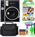 Instax Mini 40 Instant Film Camera (Black) Bundle with 20 Instax Mini Instant Film Shots + Padded Carrying Bag + 4 Rechargeable Batteries + Deluxe Cleaning Kit O51127