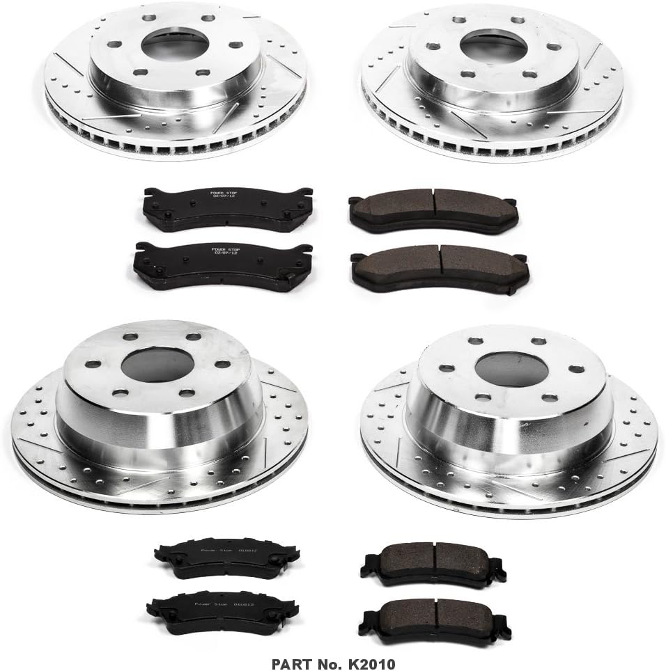 Front and Rear Carbon Fiber Brake Pads with Drilled & Slotted Brake Rotors Kit H997