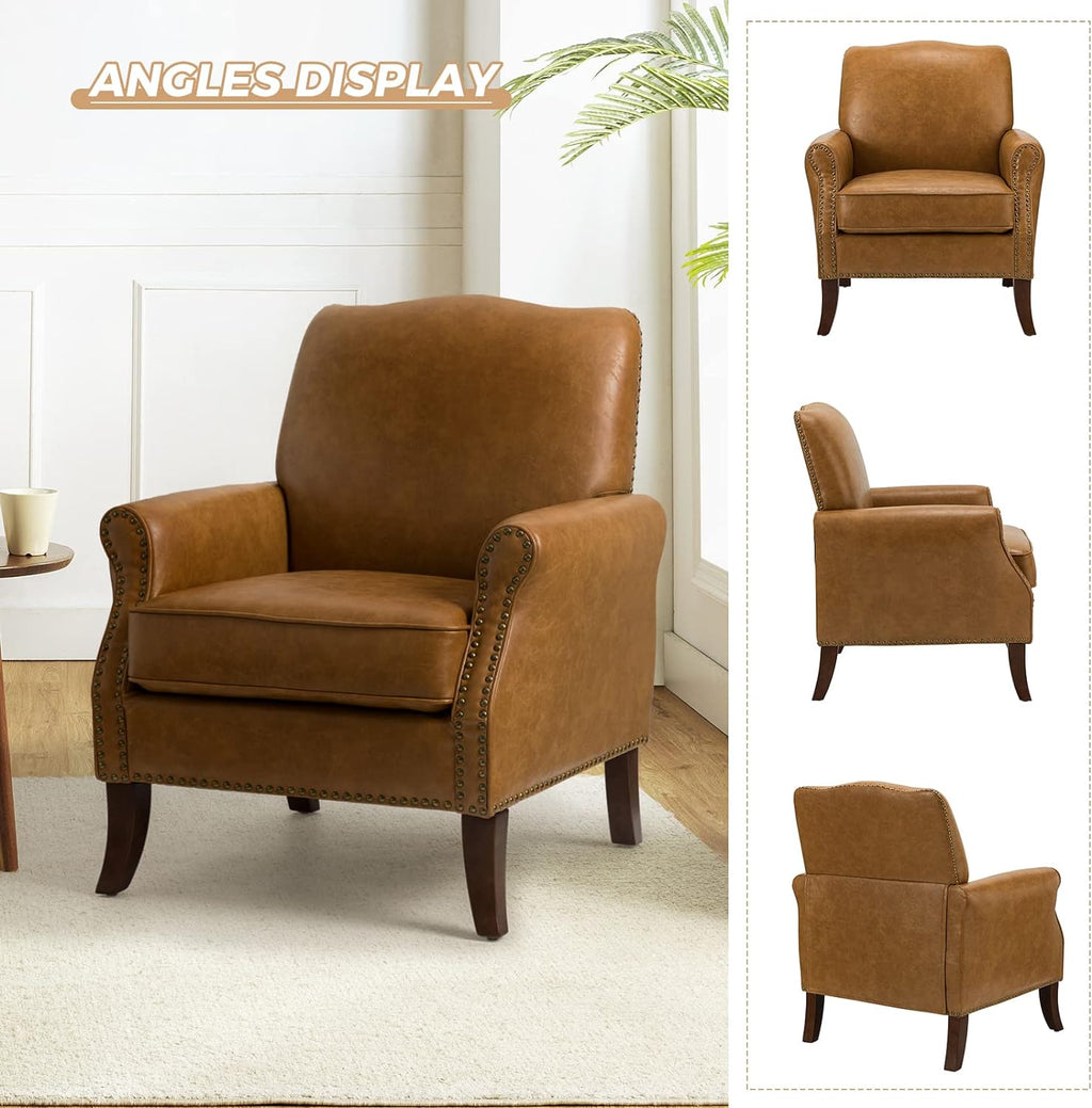 Faux Leather Accent Armchair Set Of 2 with Solid Wood Legs V917151