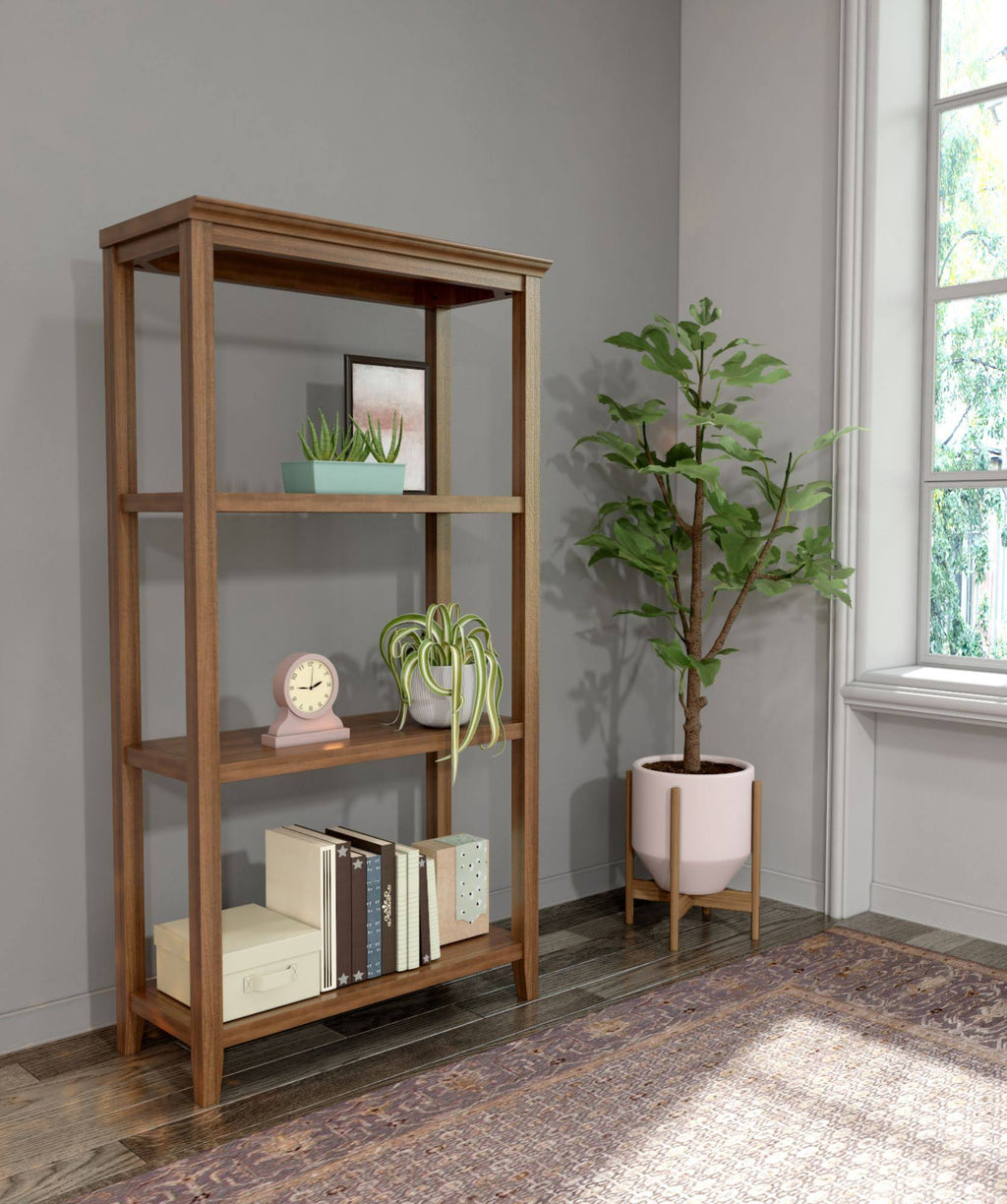Walnut Brown Solid 3-Tier Tall Vertical Bookcase I14084