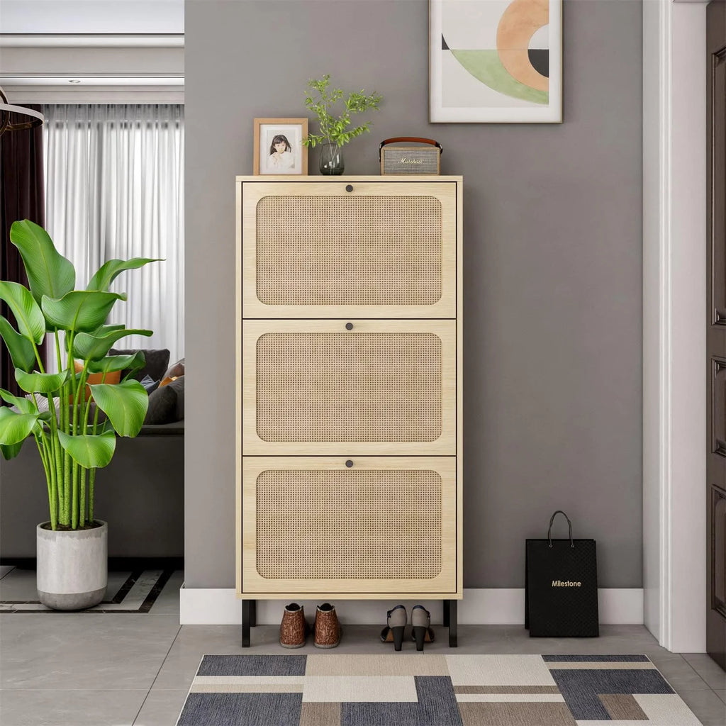 Rattan Shoe Cabinet with 3 Flip Drawers H346