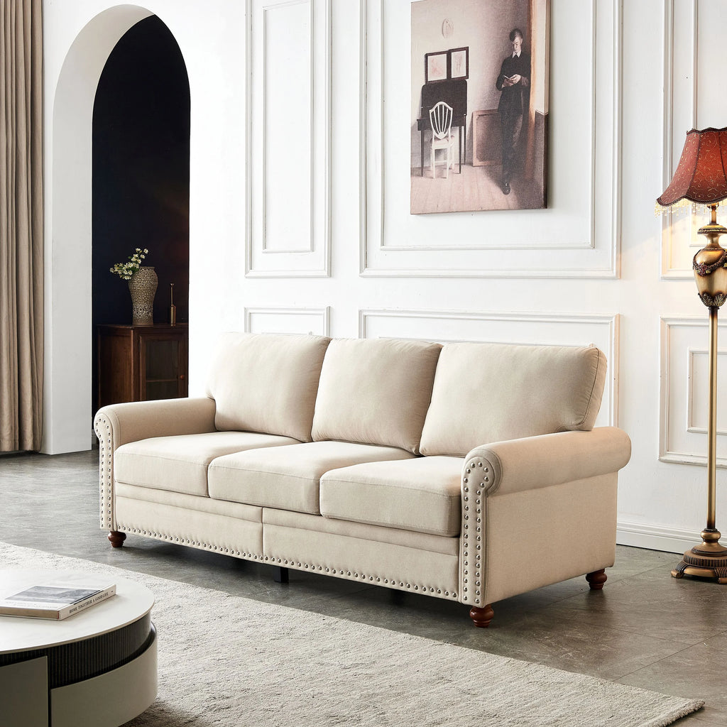 3 Seater Polyester Sofa with Storage and Removable Cushions Q594