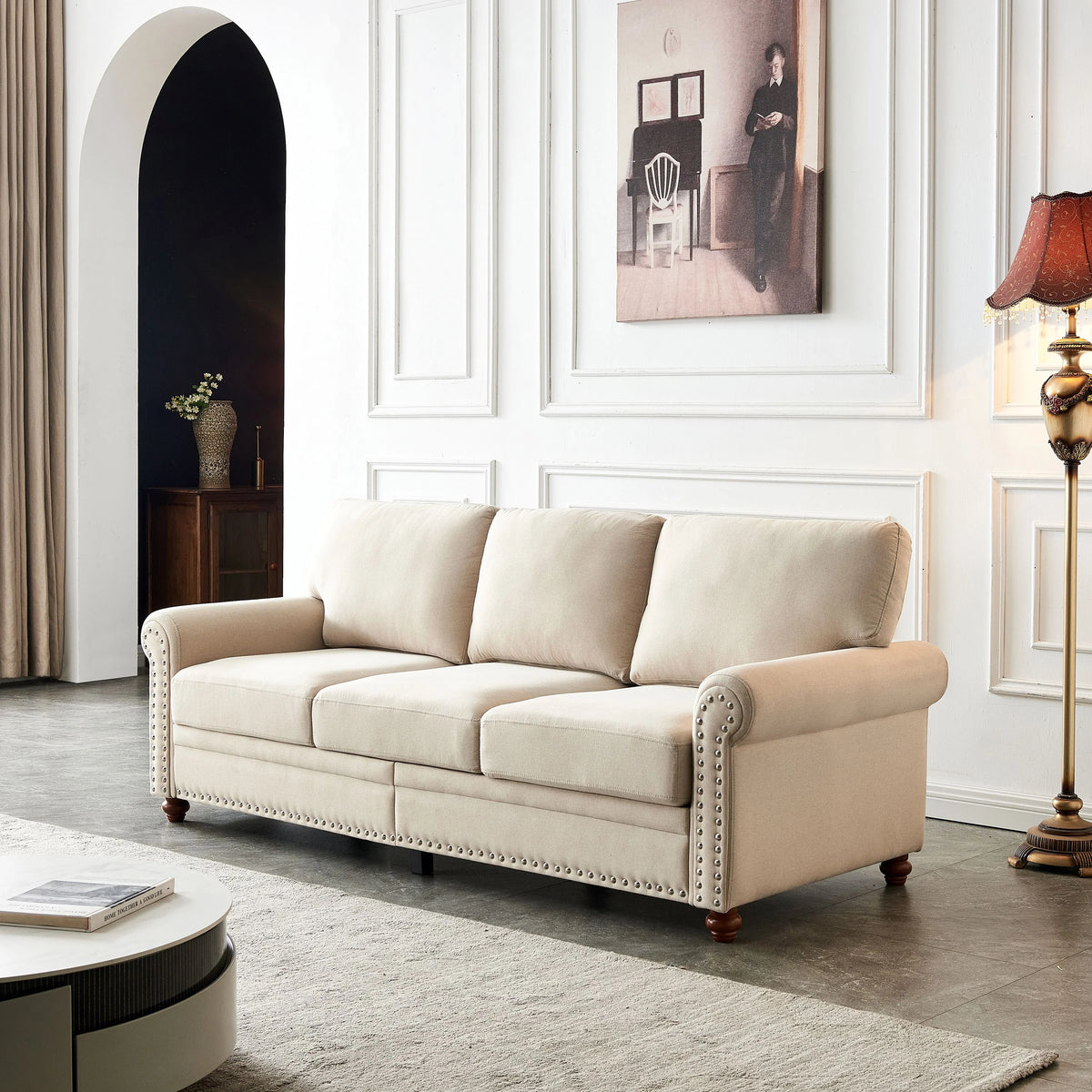 3 Seater Polyester Sofa with Storage and Removable Cushions Q594