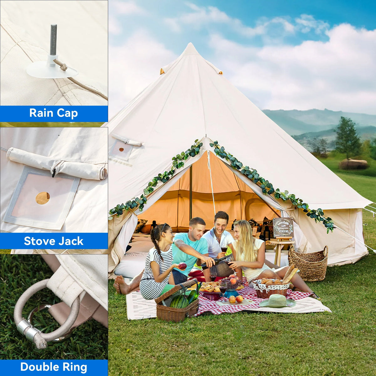 4 Seasons Waterproof Cotton Camping Tent with Stove Jacks E27978