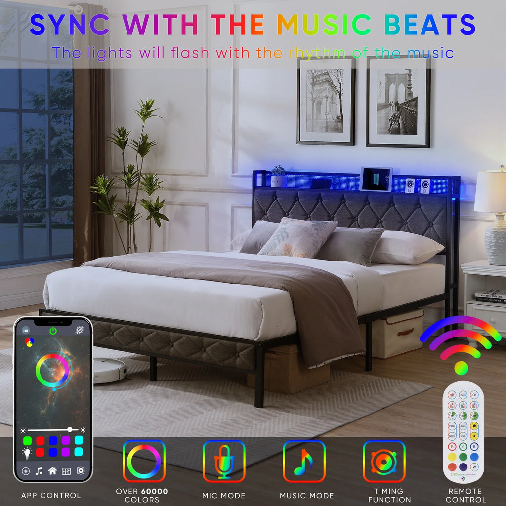 Full Size Upholstered Platform Bed Frame with USB Ports Z116