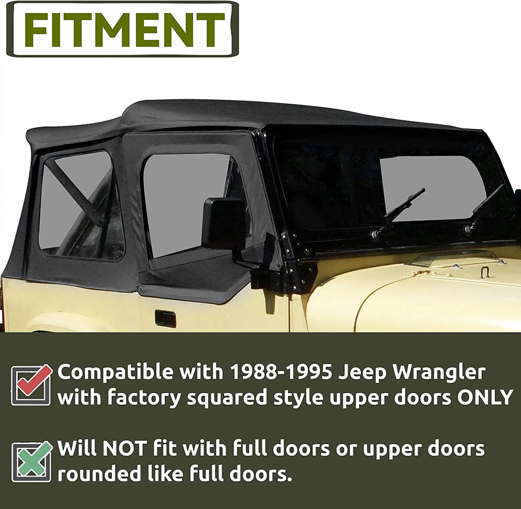Convertible Soft Top Sailcloth for 1987-1995 Jeep Wrangler YJ Black 2 Door T141