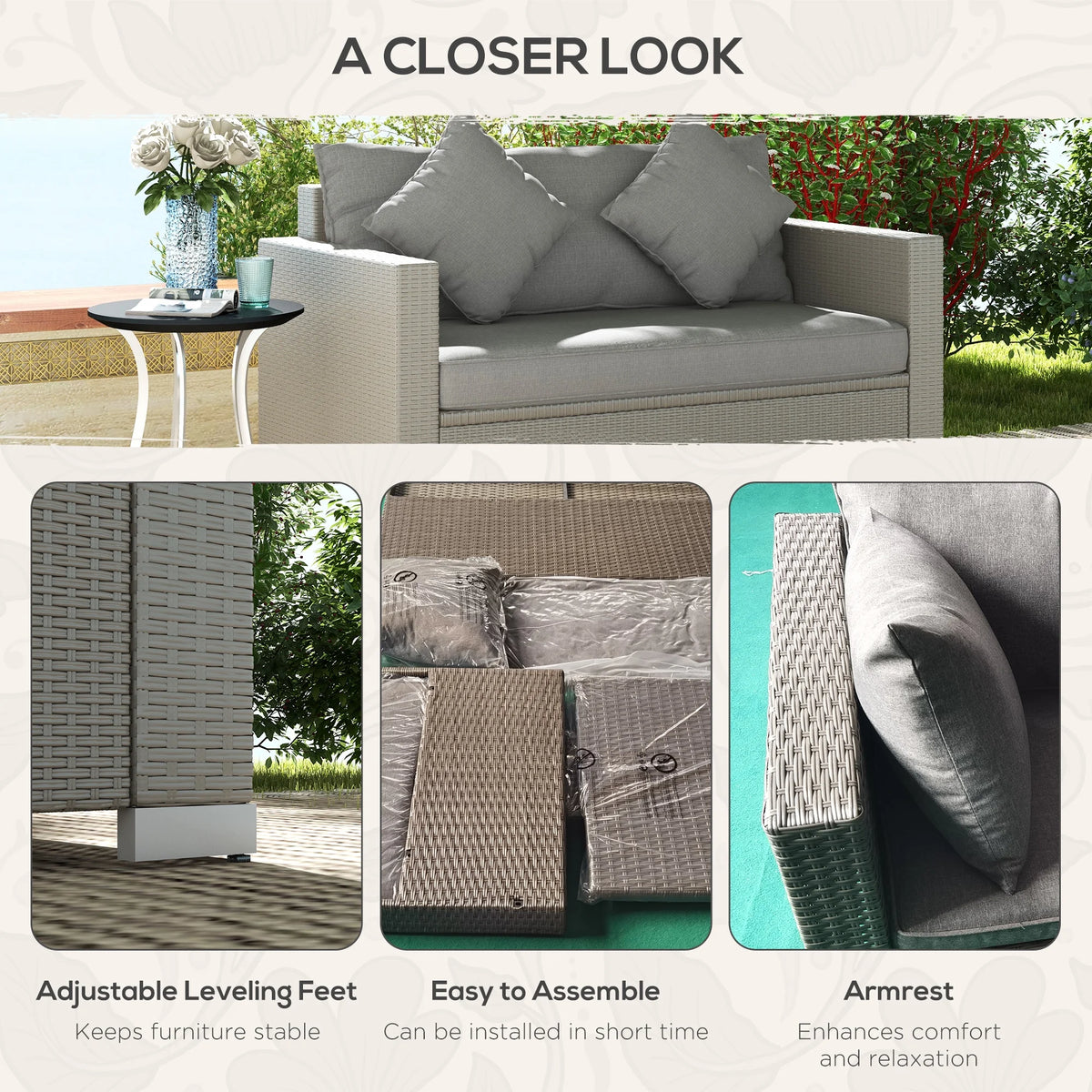 Gray Padded Outdoor Loveseat Sofa A868